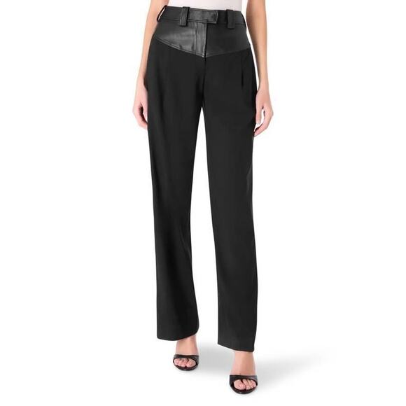 Christopher Esber Black Straight Leg Pants wool leather high waist straight 8 - Picture 1 of 4